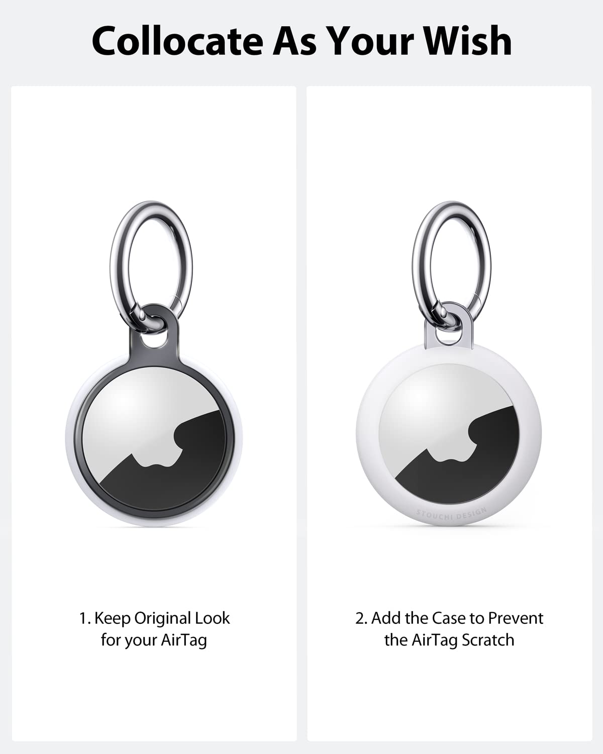 Stouchi 4 Packs Airtag Holder Key Ring With Soft Tpu Case, Stainless Steel Invisible Slim Keychain Compatible With Airtag 2021 F