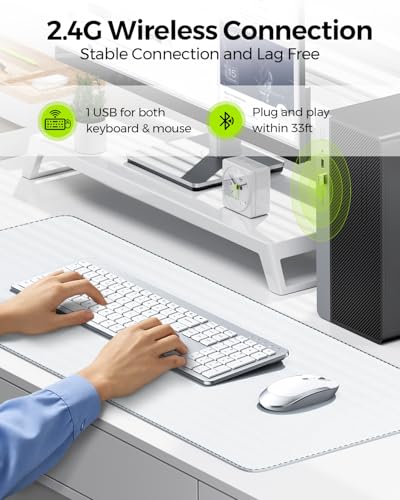 Wireless Keyboard and Mouse Combo - Full Size Slim Thin Wireless Keyboard Mouse with Numeric Keypad 2.4G Stable Connection...