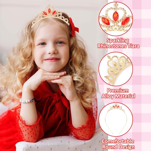 KICOSY Gold & Red Tiara for Girls - Crystal Princess Tiara Crown Headband - Birthday, Pageant, Prom, Cosplay Party