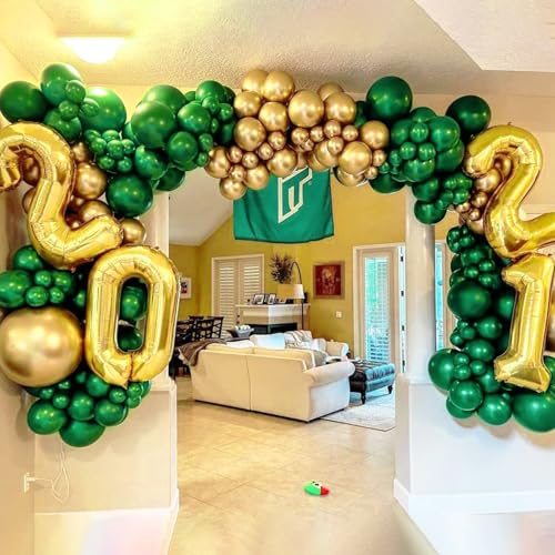 Kelfara Christmas Green Gold Balloons 50Pcs 12 inch Metallic Gold Confetti Latex Balloon Kit with Ribbons for 2026 New Yea...