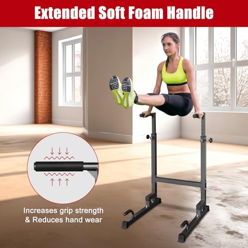 Portable Pull Up Dip Bar, Sturdy Dip Station with Adjustable Height, Multi-Function Parallel Bars for Home Gym Strength Tr...