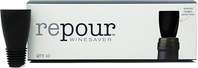 Repour Wine Saver and Stopper - Removes Oxygen, Perserving and Keeping Wine As Fresh As The Day The Bottle Was Opened - Black (10-Pack)