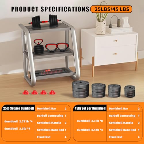 BBRUN Adjustable Dumbbell Set 25/45/75/90LB, Changeable Dumbbell Set with Connecting Rod 4 in1 Dumbbells Set Used as Barbe...