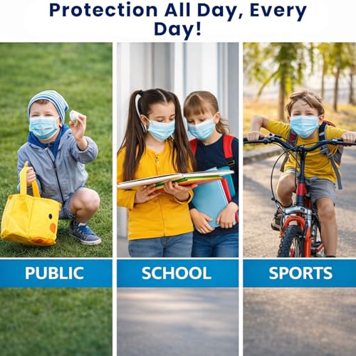 MAGICARE Kids Face Mask (50pcs) - Kids Masks Disposable - 3 Ply, Youth Ages 4-12 - Soft, Comfortable, Breathable Face Masks for Kids - 1 Box, Blue