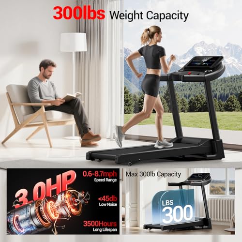 CJIZILT Treadmill with 3-Level Incline for Home and 3.0 HP Quiet Brushless, 8.7 MPH, 300 lbs Capacity