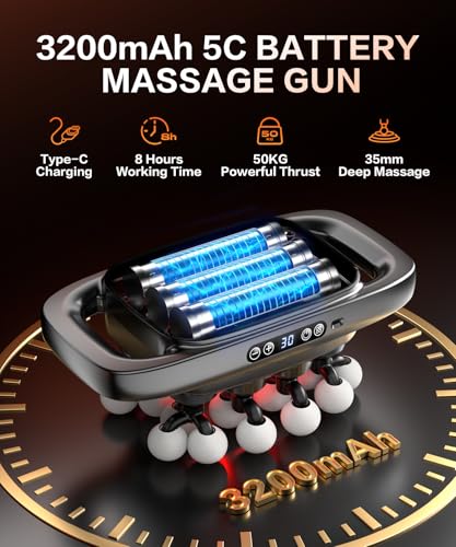 20 Head Massage Gun Deep Tissue Percussion Massager with 3 Modes&30 Intensities-Muscle Massage Gun for Back/Shoulder/Foot/...
