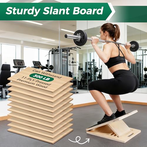 Slant Board for Calf Stretching, Wooden Slant Boards for Exercise, 300 Lbs Weight Capacity Squat Wedge, Premium Calf Stret...