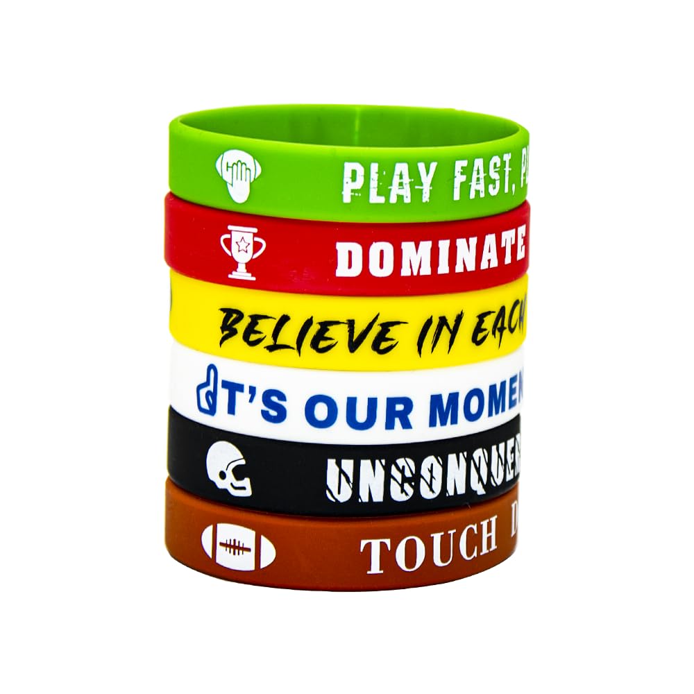 BRANDWINLITE Football Rubber Bracelets Wristbands with Icon and Inspirational Motiative Quotes for Teams,Fans,players,Gamers and