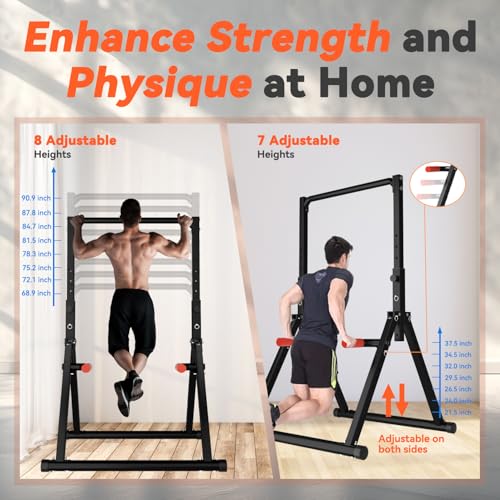 WATBKHE Power Tower Pull Up Dip Station Foldable, Pull Up Bar Station Adjustable, Multi-Function Home Gym, Strength Traini...