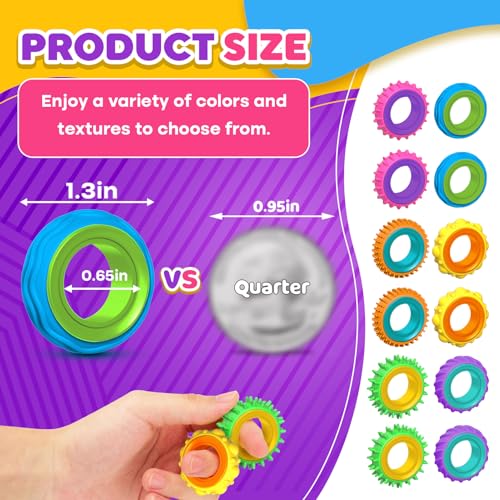 Fidget Toys Sensory Rings for Kids: 12 Pack Finger Spinner Rings - Texture Stress Toys for Kids Autism Calming - Fun Fidge...