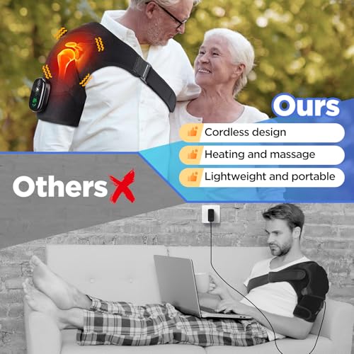 Cordless Portable Shoulder Heating Pad & Massager, Heating Vibration Shoulder Wrap, Shoulder Brace for Pain Relief, Rotato...
