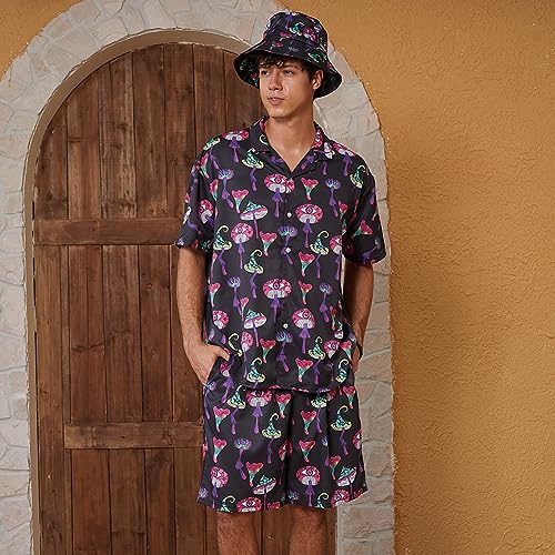 ifamawlea Men's 2 Piece Outfits Tropical Leaves Hawaiian Shirt and Shorts