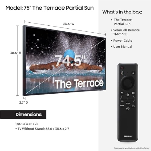 SAMSUNG 75-Inch Class Neo QLED 4K The Terrace Partial Sun, Quantum HDR+, Dolby Atmos, Wide Viewing Angle, Weather Resistan...