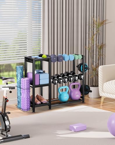 FHXZH 3-Tier Dumbbell Rack Stand Only - Adjustable Weight Rack for Home Gym, Heavy-Duty Weight Stand for Dumbbells Kettleb...