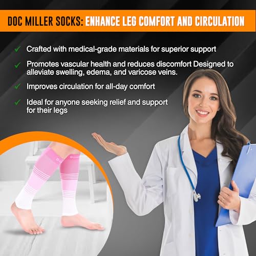 Doc Miller Compression Calf Sleeve for Men & Women, 20-30 mmHg Graduated Support, Knee High, Running, Shin Support, Calf S...