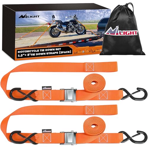 Nilight Motorcycle Tie Down Straps 1.5”×8’ Heavy Duty Cambuckle with Soft Loops Safety S-Hooks 3084Lbs Break Strength for ...