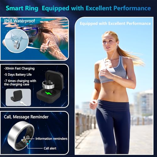 Smart Ring for Women Men Fitness Tracker with Heart Rate, Blood Oxygen, Step, Sleep Monitoring, IP68 Waterproof Fitness Ri...