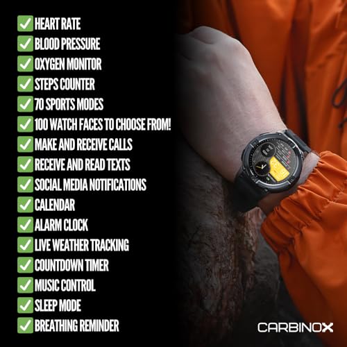 CARBINOX X-Ranger Smart Watch (Answer/Make Calls), Rugged Fitness Tracker IP69K Waterproof, Compatible with Android and iO...