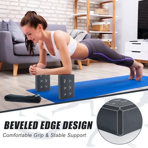 RETON Yoga Blocks Set with Straps, High Density Yoga Bricks, Lightweight EVA Foam Pilates Block, 2 Yoga Blocks with 2 Stra...