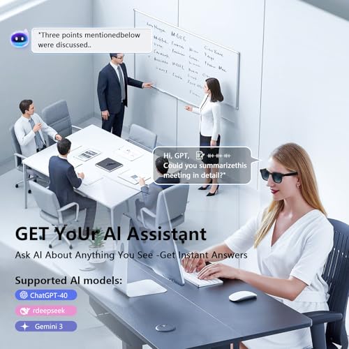 AI Smart Glasses with ChatGPT, 8MP Camera Glasses with Camera and Audio, AI Translation Sunglasses with 164 Languages, Blu...
