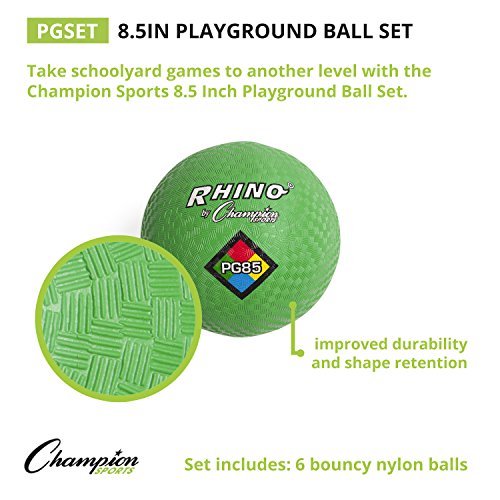 Champion Sports Rhino Playground Ball Set, 8.5"D -Two-Ply, Nylon Wound - Set of 6 Colors