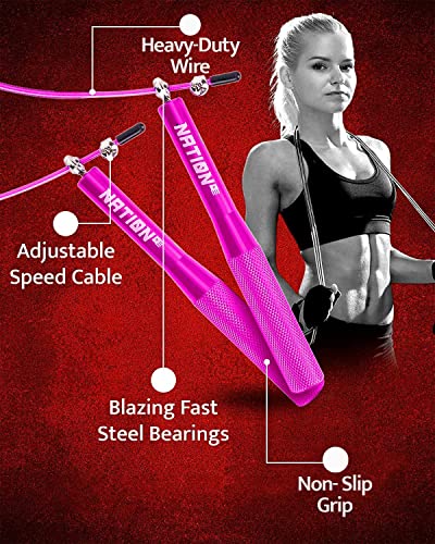 WOD Nation Aluminum Handle High Speed Adjustable Jump Rope for Women and Men - Perfect Skipping Rope for Boxing, Fitness, ...