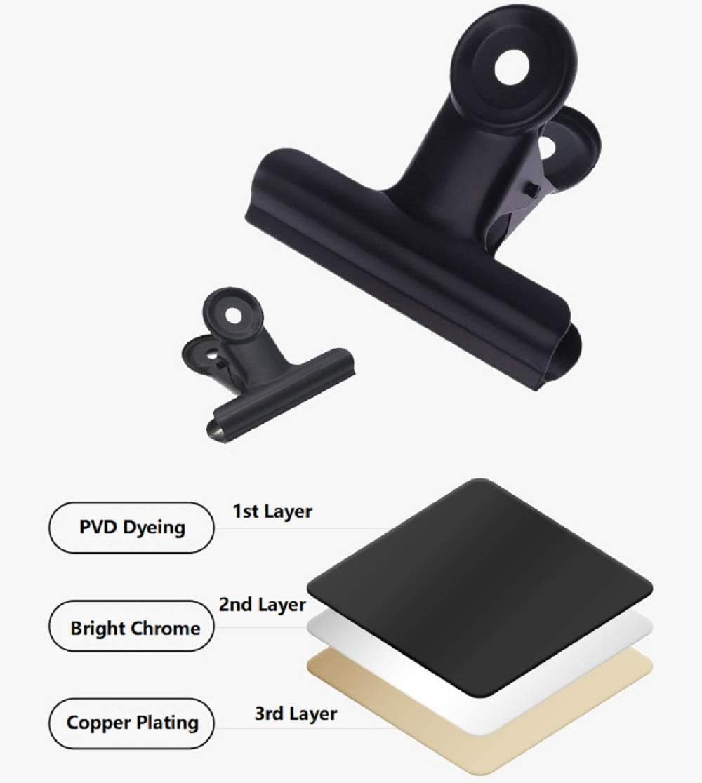 Bulldog Clips with Hole for Push-pin, Paper File Clips with Strong Spring, Small Metal Binder Clips, Seal Clamps for Coffee Tea Food Bags, Decorative Clips for DIY Photo Grid (Black,2inch)