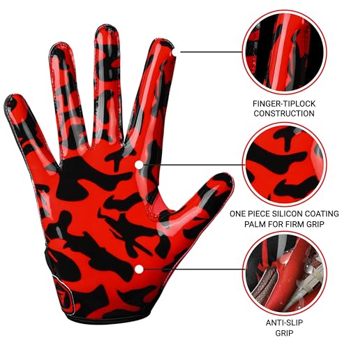 Beast AT Least Youth Football Gloves, Sticky Wide Receiver Gloves for Kids & Adults, Flag Football Gloves with Enhanced Si...