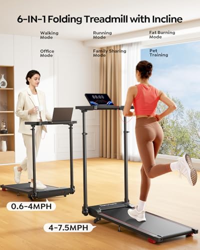 TOPUTURE Walking Pad Treadmill with Incline 10%, 6 in 1 Foldable Treadmill for Home with Adjustable Handle Bar, Walking Pa...