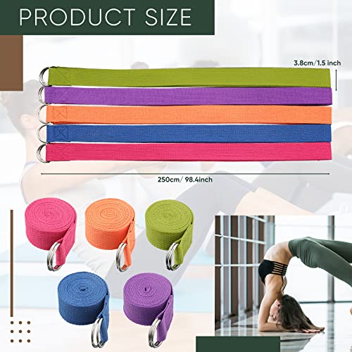 10 Pcs Yoga Strap 8ft Yoga Stretching Exercise Band Stretching Belt with Adjustable Metal D Ring Buckle Loop for Pilates, ...