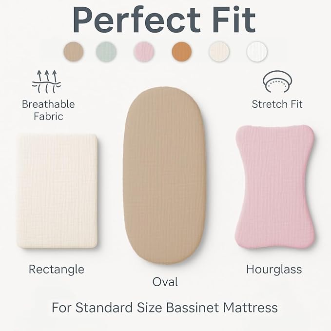 Bassinet Sheets 33x17 Inches 2 Pack Brown & Beige Neutral Bassinet Sheets Boy/Girl, Soft Fitted Bassinet Sheet for Oval & Rectangle Mattress, Stay Snug Design, Gentle, Breathable & Easy to Wash
