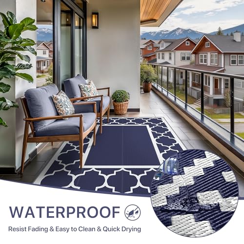 GENIMO 5' x 8' Outdoor Rug Waterproof for Patio Decor, Foldable Reversible Plastic Straw Area Rugs Mat for Camper, Outside...