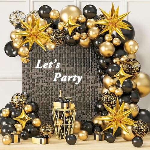 AivaToba Black and Gold Balloon Arch Kit, 126PCS Black and Gold Party Decorations for 2026 Prom, Anniversary, Graduation, ...