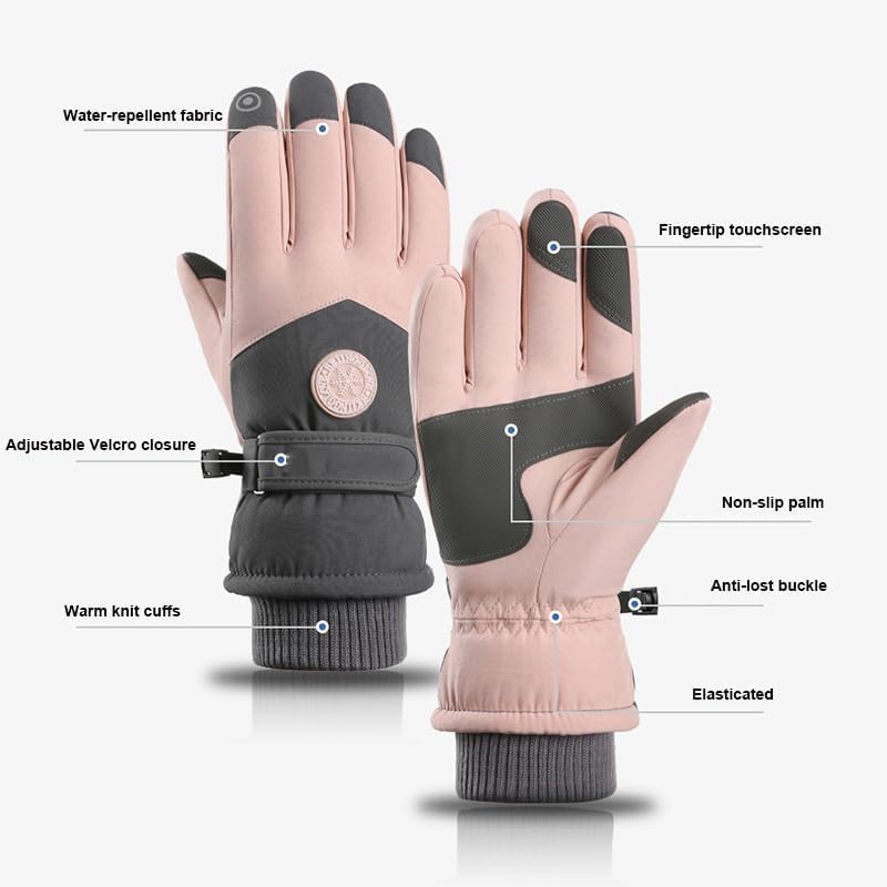 CXQRR Winter Ski Snow Gloves for Women, Touchscreen Waterproof Warm Cold Weather Gloves for Skiing Snowboarding