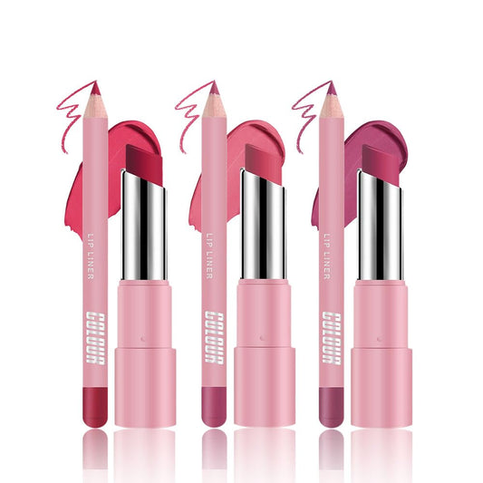 6Pcs Rose Red Dark Purple Matte Lip Liner & Lipstick Combo Set,Lips Kit with Lip Liner Lip Stains Long Lasting Waterproof Smudge