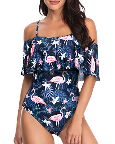 Tempt Me Women's One Piece Swimsuit Vintage Off Shoulder Ruffled Bathing Suits