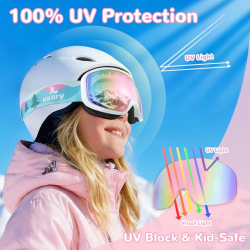 Keary Kids Ski Goggles for 3-14 Snowboard Goggles Kids Toddler Boys Girls Youth Snow Goggles 100% UV Protection Anti-Fog
