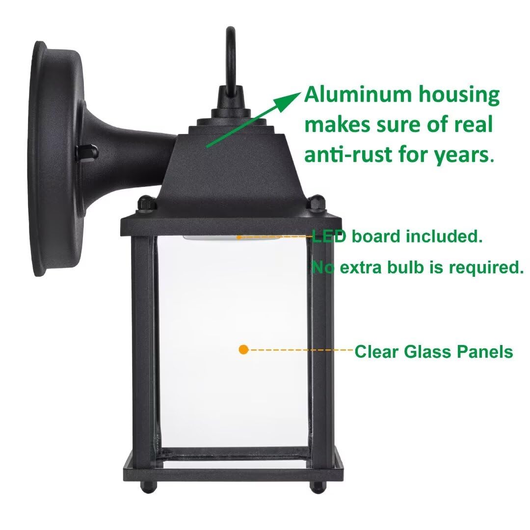 LIT-PaTH Outdoor LED Wall Lantern, 5000K Daylight White, 800 Lumen, Aluminum, Black Finish, 2-Pack, Model LT-WL01350K