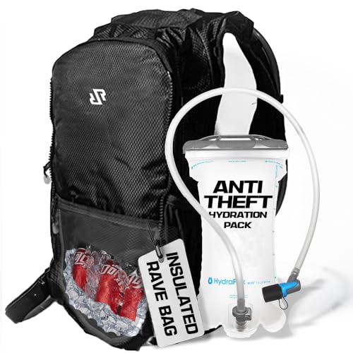 RAVERUNNER® Anti-Theft Hydration Backpack | Festival Approved Rave Backpack for Concert Goers, Leak-Free Festival Water Ba...