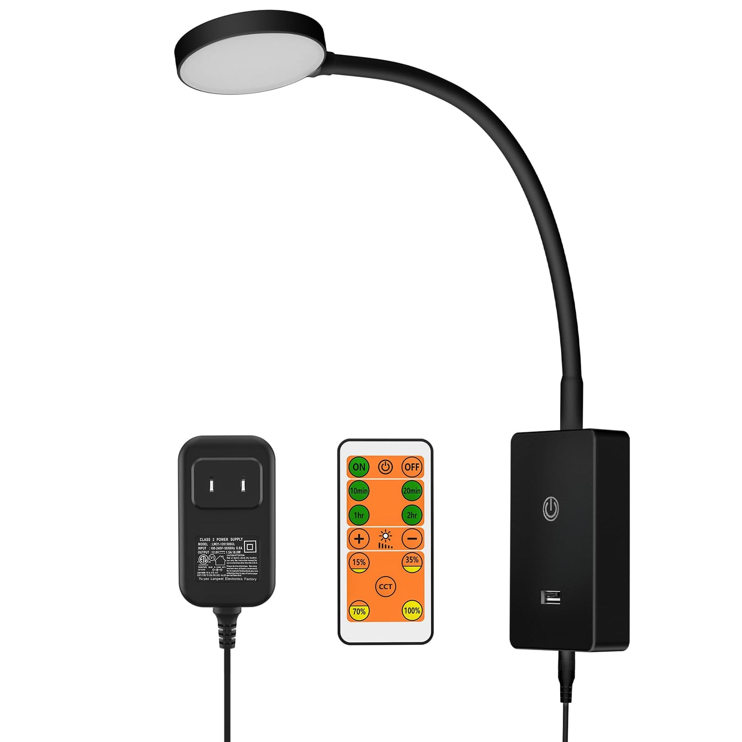 PRINCEWAY LED Reading Light with Remote Control, Dimmable 5W 500Lm, 3 Colors, Wall Mounted, Black, Model PRC-H014-12