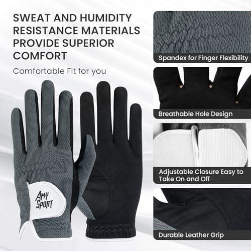 Amy Sport Golf Gloves Men Pair Left and Right Both Hand Rain Grip Lh Rh Weathersof No Sweat All Weather Grips Soft Comfort...