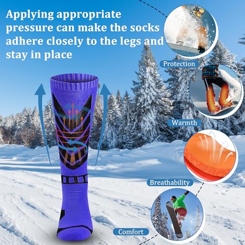 wanchel Merino Wool Ski Socks - 2 Pairs Knee High Skiing Socks, Winter Warm Snowboard Thermal Socks