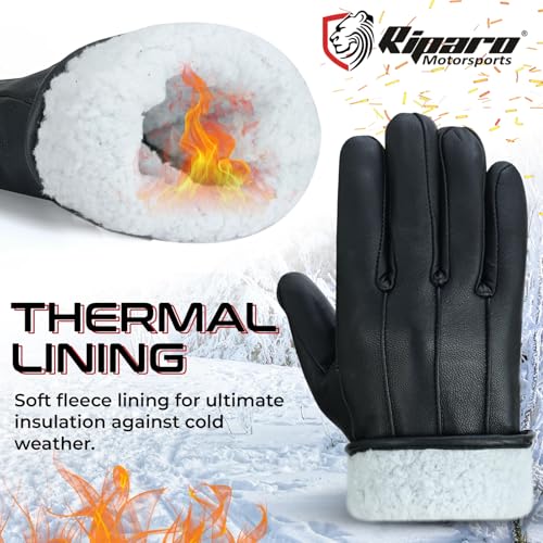 Riparo Winter Gloves for Men, Leather Winter Gloves for Cold Weather, Snow Gloves for Motorcycle Driving Hiking Outdoor