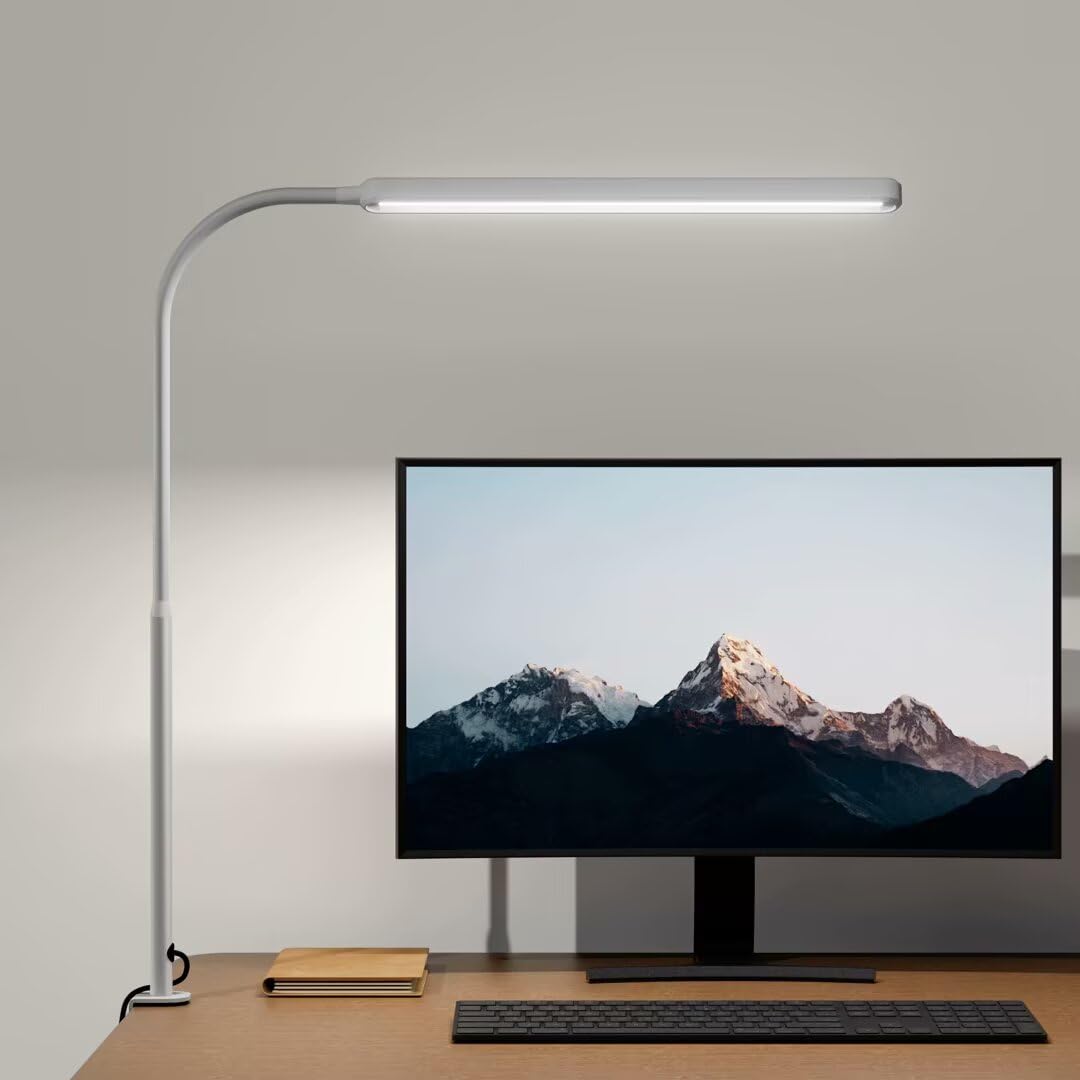 Superdanny Eye-Caring Led Desk Lamp 360?Flexible Gooseneck Work Lamp With Desk Side Clamp Touch Control 3 Light Colors Smooth Dimming Task Lighting Reading Light For Home Office College Dorm  White