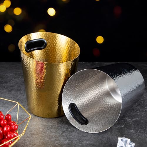 Stainless Steel Champagne Bucket with Ice Tongs - Stainless-Steel Beverage Tub - Diagonal Ice Bucket with Handle for Cockt...