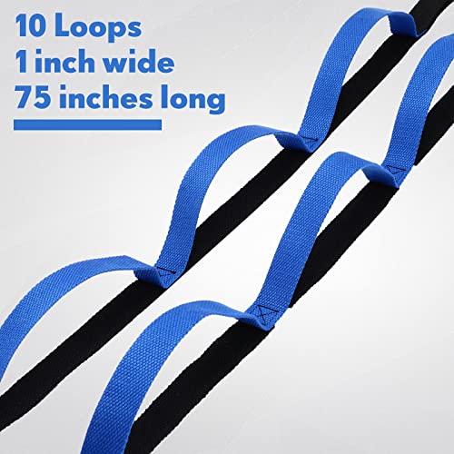 Leyndo 2 Pcs Stretching Strap with 10 Loops -yoga Strap for Physical Therapy, Non-elastic Exercise Straps for Home Workou...
