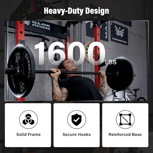 MAJOR FITNESS F22 Power Rack, 1600lbs All-in-One Squat Rack with Dual Pulley System, Heavy-Duty Steel Frame, Attachments &...