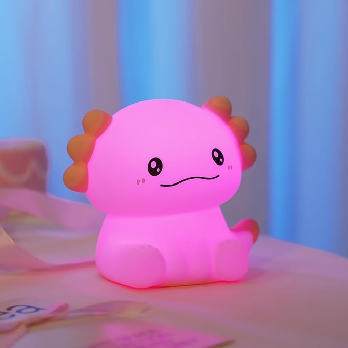 Cute Cartoon Nursery Night Lights, Animal Design Safe Silicone Soft LED Nursery Lamp for Toddler Room Decoration (Axolotl)