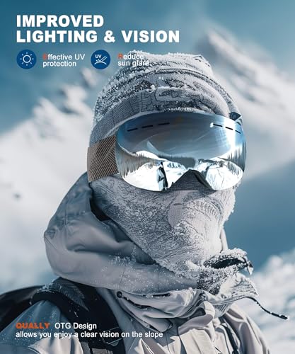 QALLY 2Pack Ski Goggles for Men Women Snow Goggles Anti fog Snowboard Goggles with 100% UV Protection