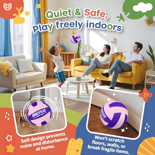 RUN2PEAK Super Soft Light Volleyball - Safe and Quiet Fabric Volleyball Ball for Indoor Play - Official Size 5 Kids Youth ...
